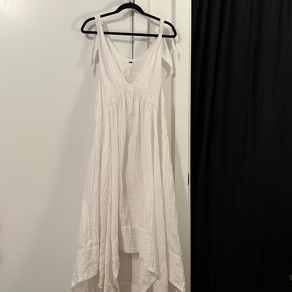 Free People Tie Knot Strap Crinkle Maxi Dress — Bright White — Size S